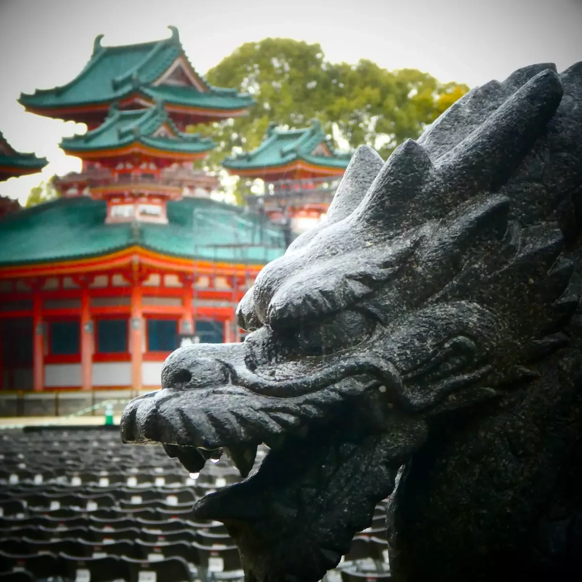 dragón y templo en Kioto